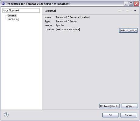 Eclipse WTP - Server Properties - Switch Location 2